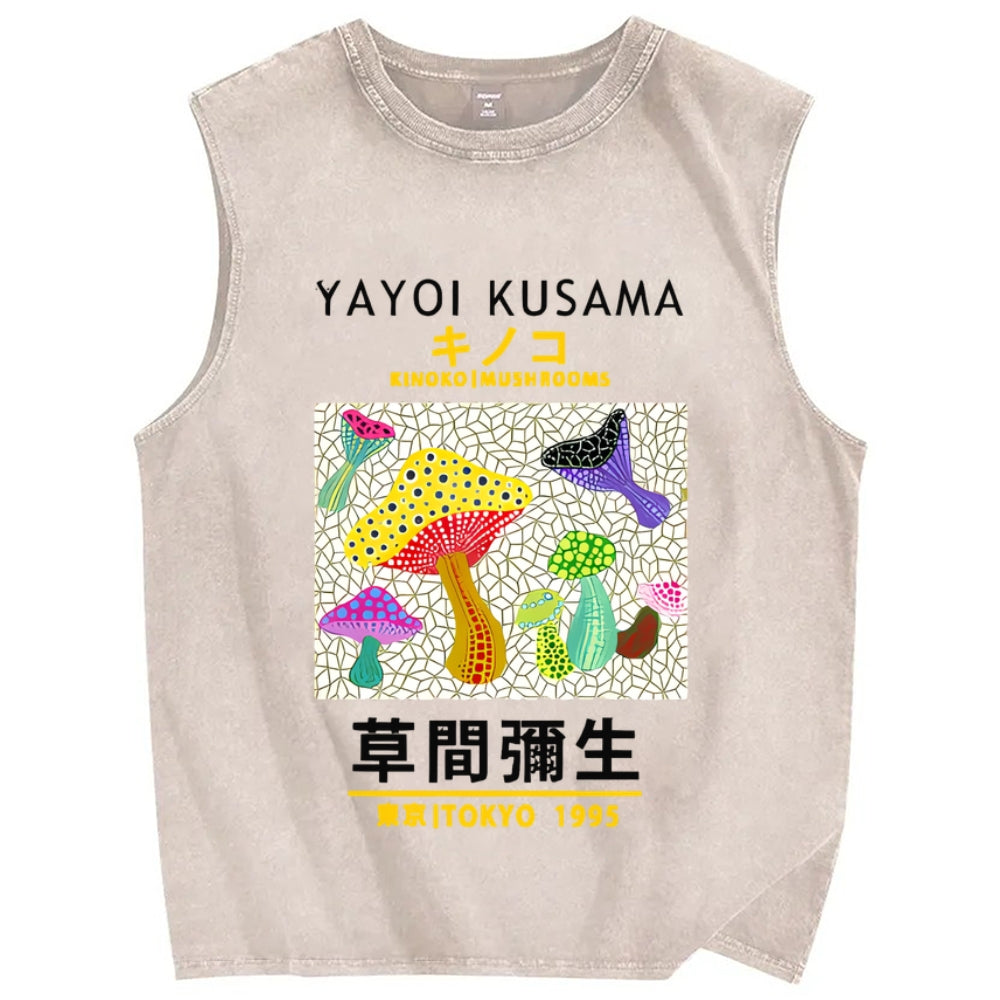 Yayoi Kusama Mushroom Vintage Distressed Washed Tank Top