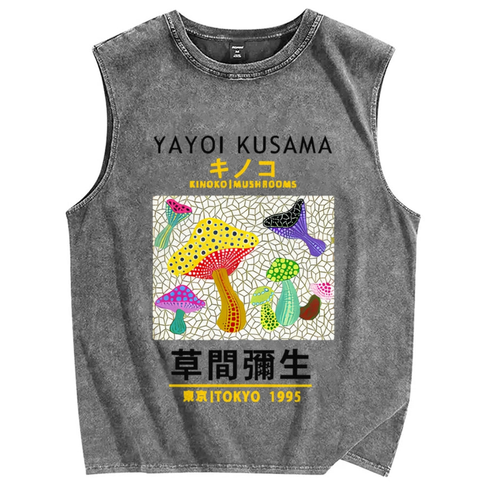Yayoi Kusama Mushroom Vintage Distressed Washed Tank Top