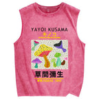 Yayoi Kusama Mushroom Vintage Distressed Washed Tank Top