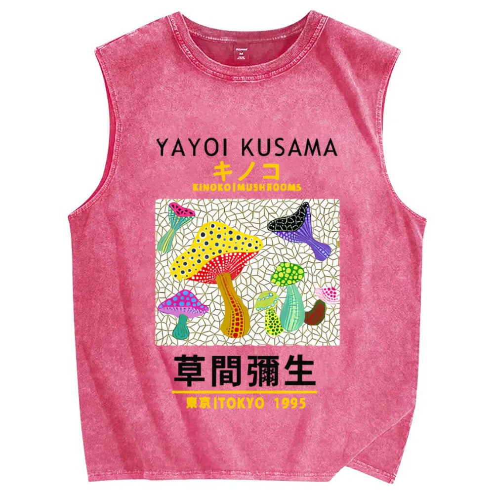 Yayoi Kusama Mushroom Vintage Distressed Washed Tank Top