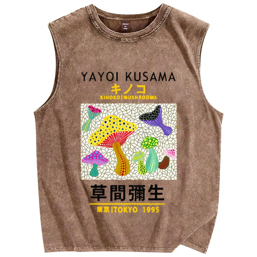 Yayoi Kusama Mushroom Vintage Distressed Washed Tank Top