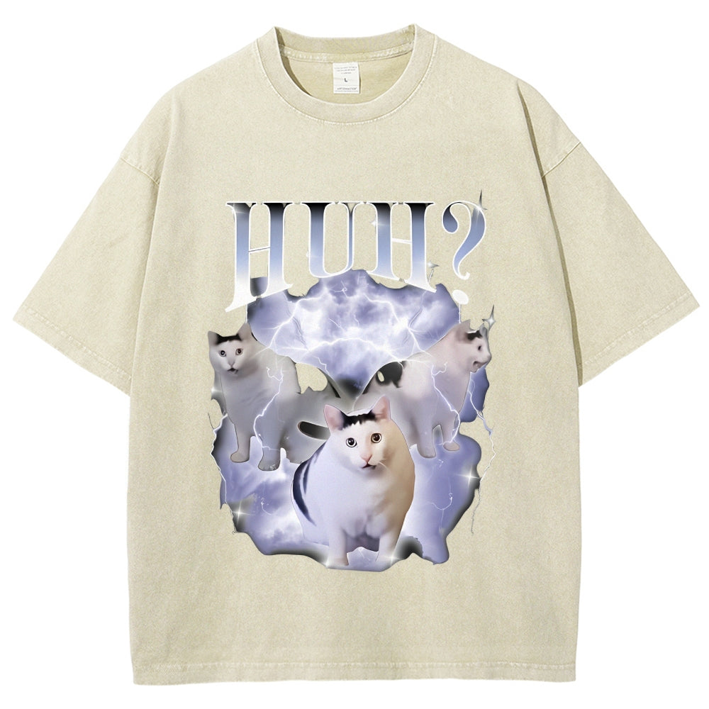 Huh Cat Chonky Ben Meme Washed T-Shirt