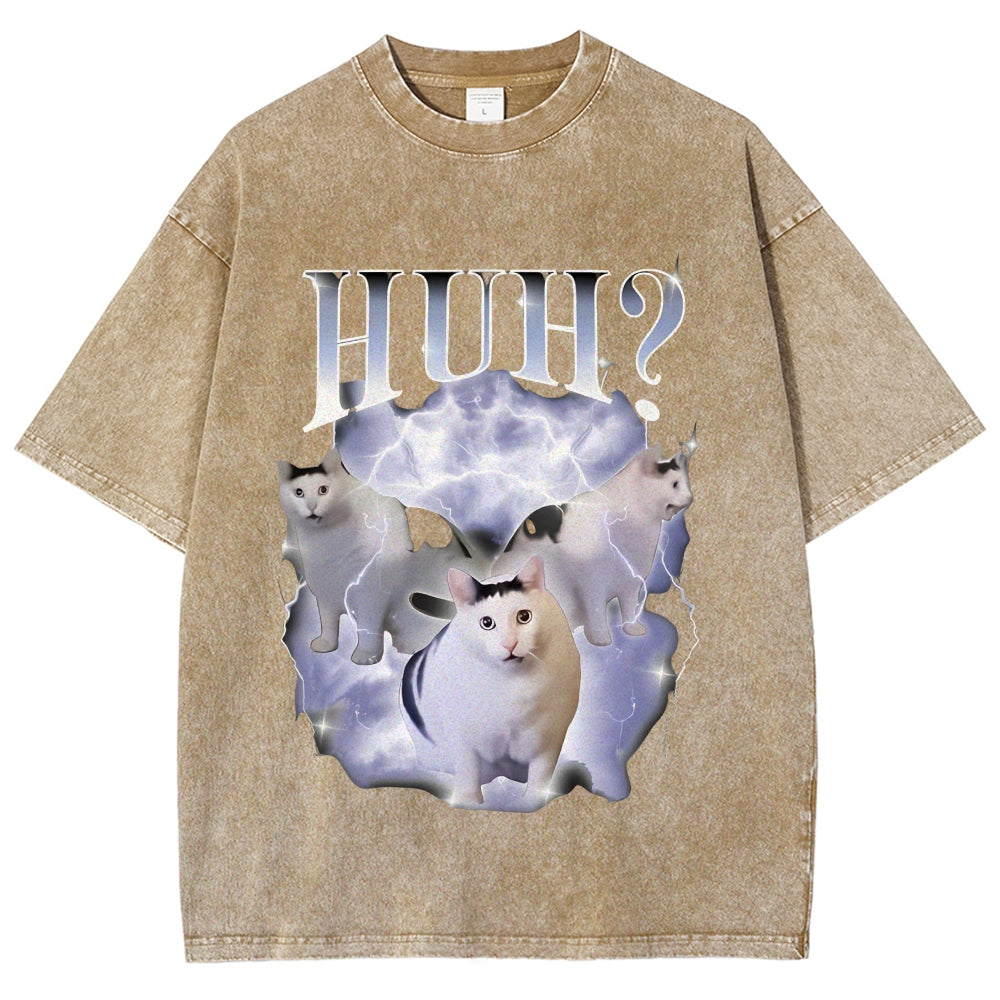 Huh Cat Chonky Ben Meme Washed T-Shirt