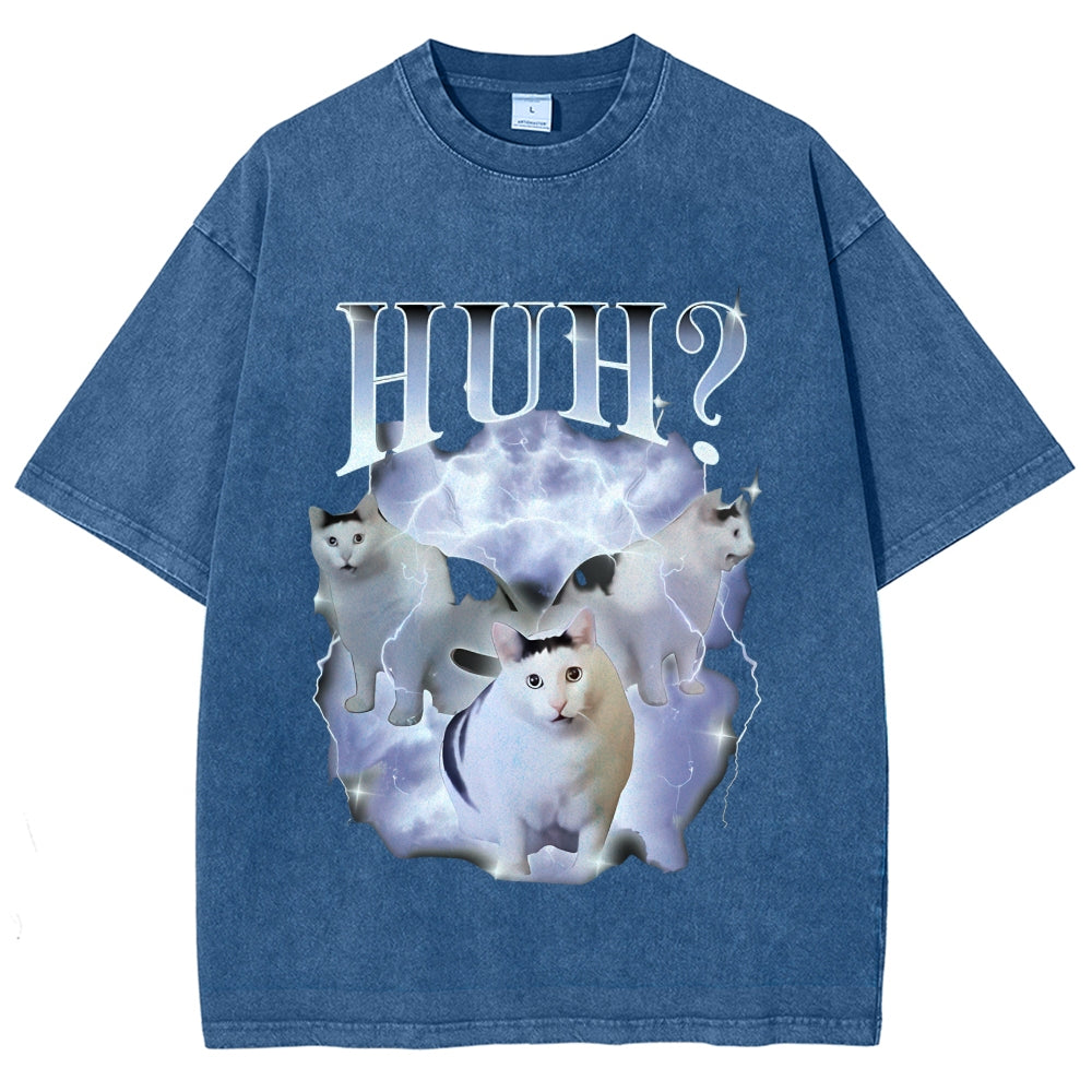 Huh Cat Chonky Ben Meme Washed T-Shirt