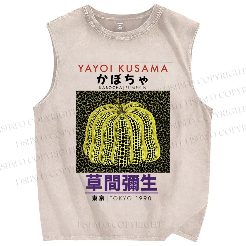 Unisex Yayoi Kusama Pumpkin Printed Washed Tank Top