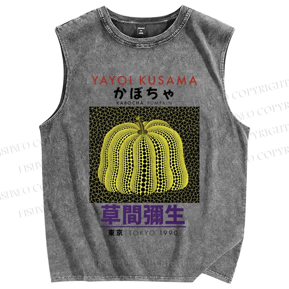 Unisex Yayoi Kusama Pumpkin Printed Washed Tank Top