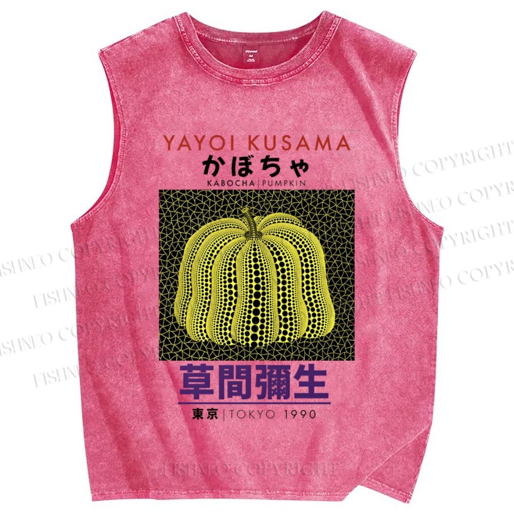 Unisex Yayoi Kusama Pumpkin Printed Washed Tank Top