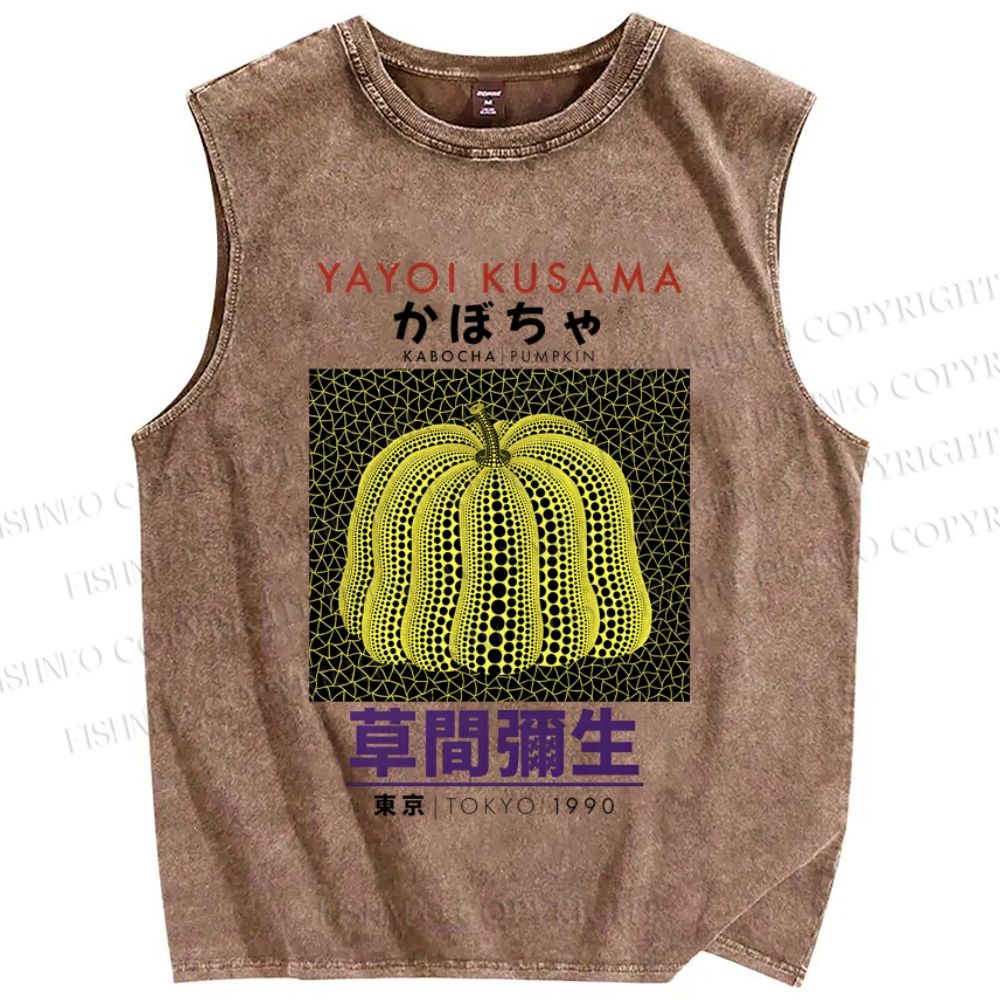 Unisex Yayoi Kusama Pumpkin Printed Washed Tank Top
