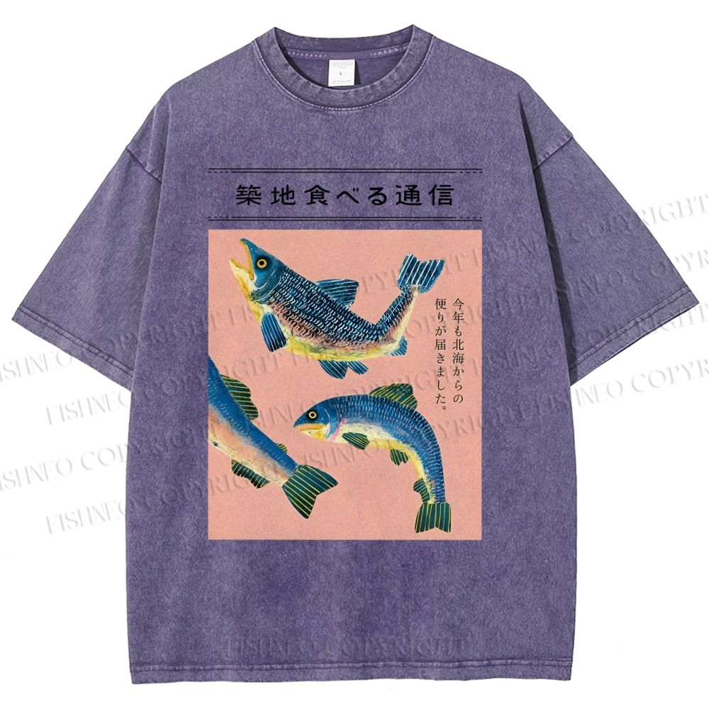 Unisex Tsukiji Market Fish Printed Washed Tee