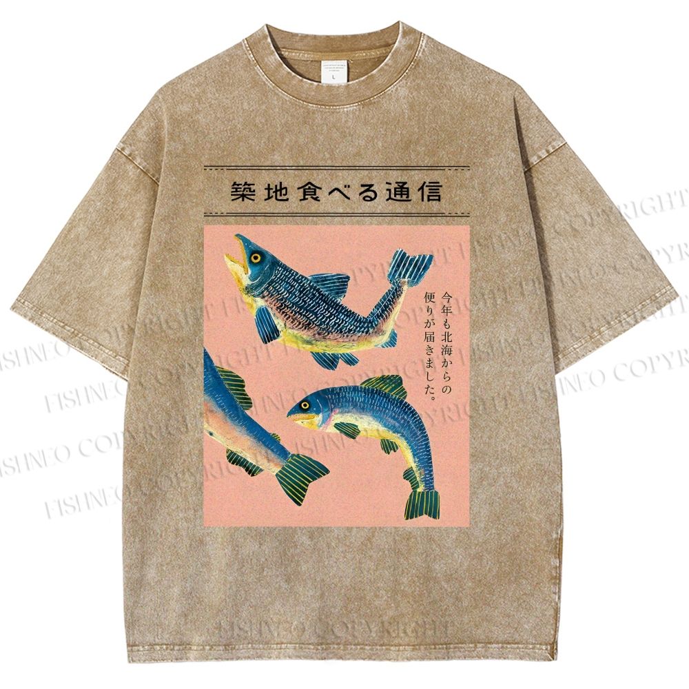Unisex Tsukiji Market Fish Printed Washed Tee