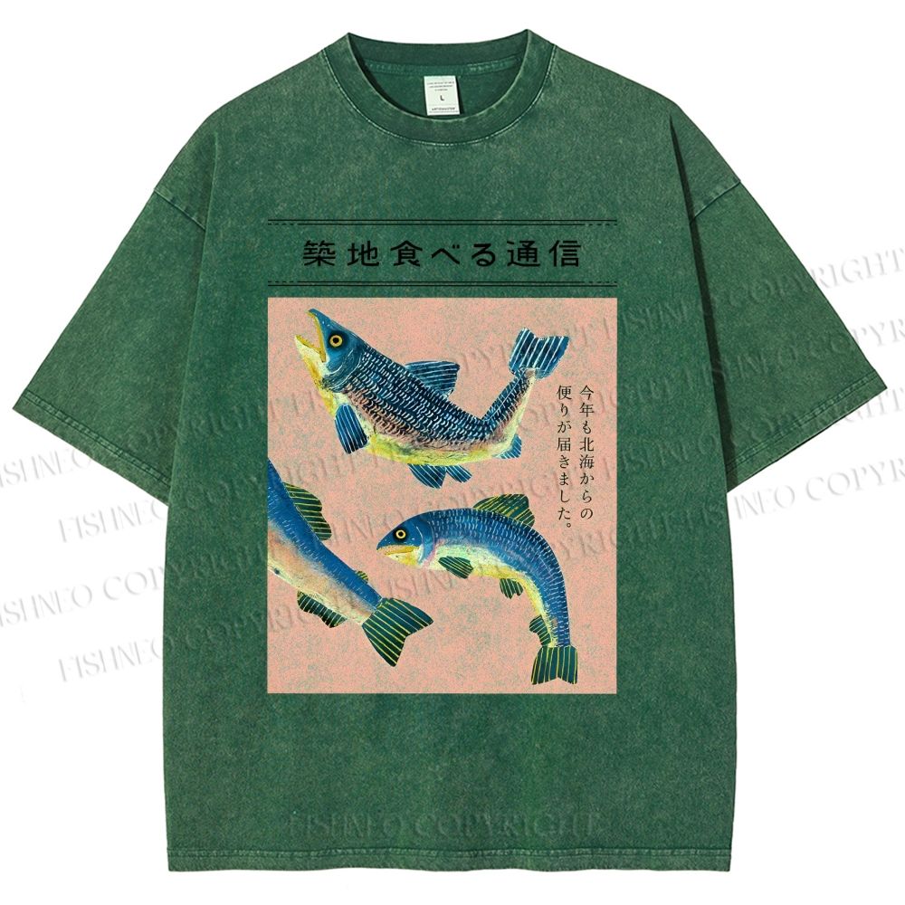 Unisex Tsukiji Market Fish Printed Washed Tee