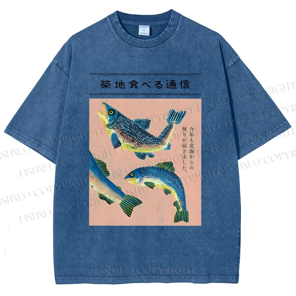 Unisex Tsukiji Market Fish Printed Washed Tee