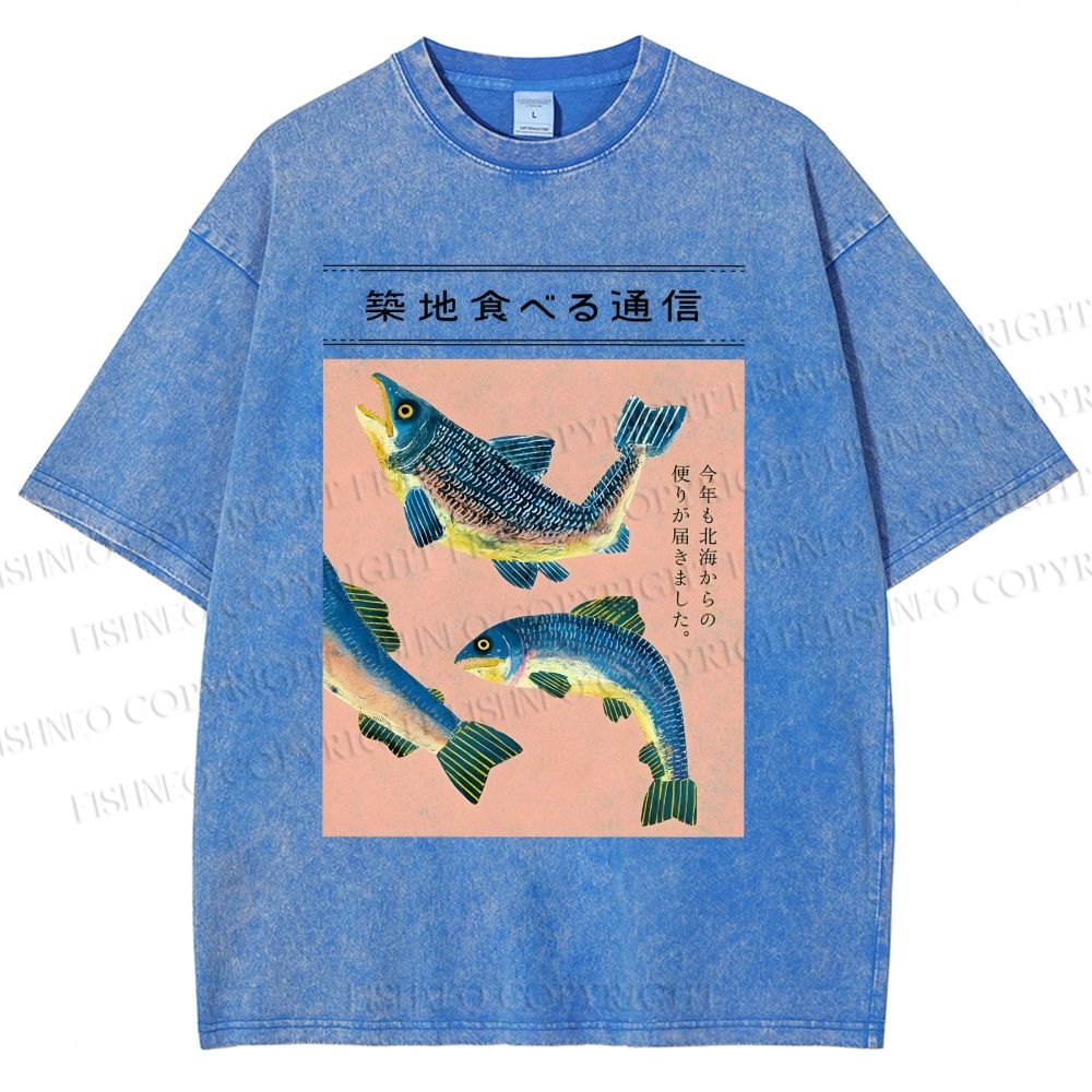Unisex Tsukiji Market Fish Printed Washed Tee