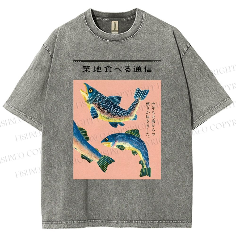 Unisex Tsukiji Market Fish Printed Washed Tee