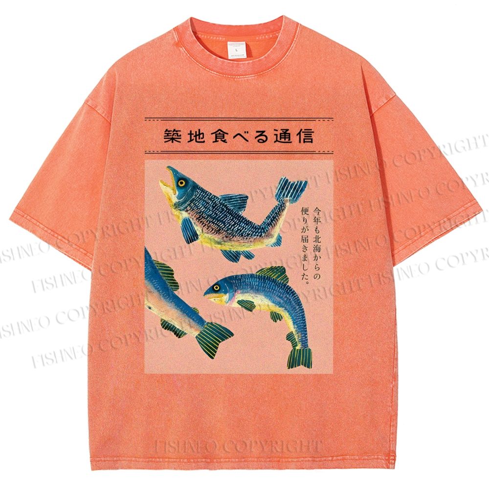 Unisex Tsukiji Market Fish Printed Washed Tee