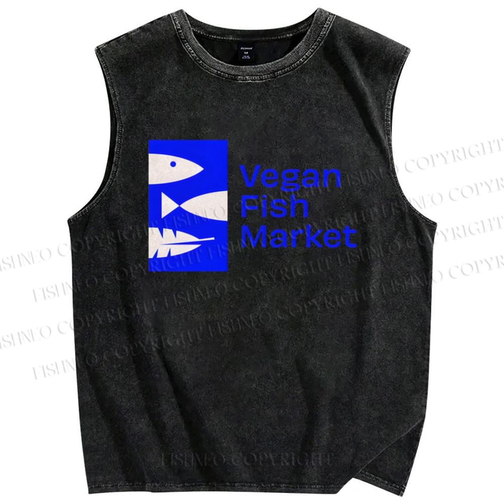 Unisex Vegan Fish Market Printed Washed Tank Top