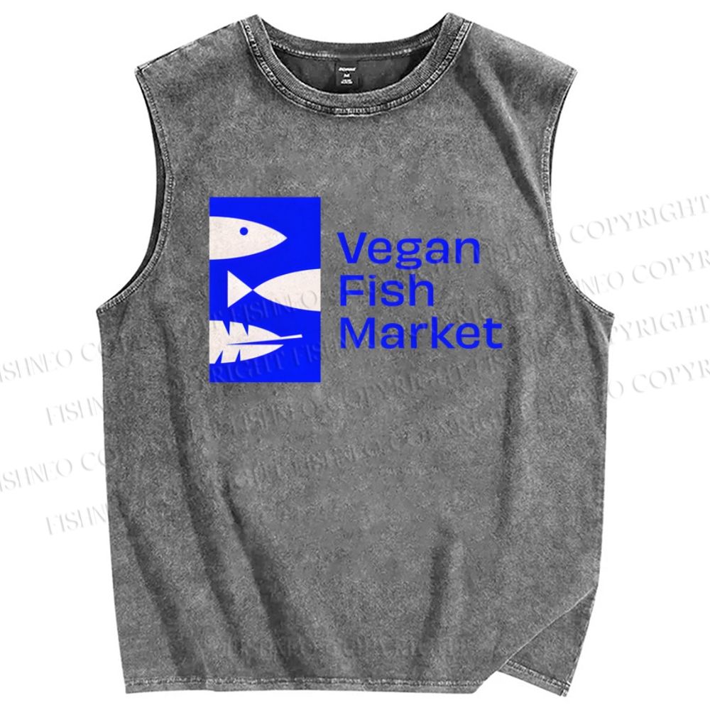 Unisex Vegan Fish Market Printed Washed Tank Top