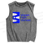 Unisex Vegan Fish Market Printed Washed Tank Top