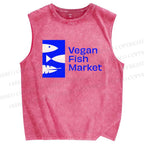 Unisex Vegan Fish Market Printed Washed Tank Top