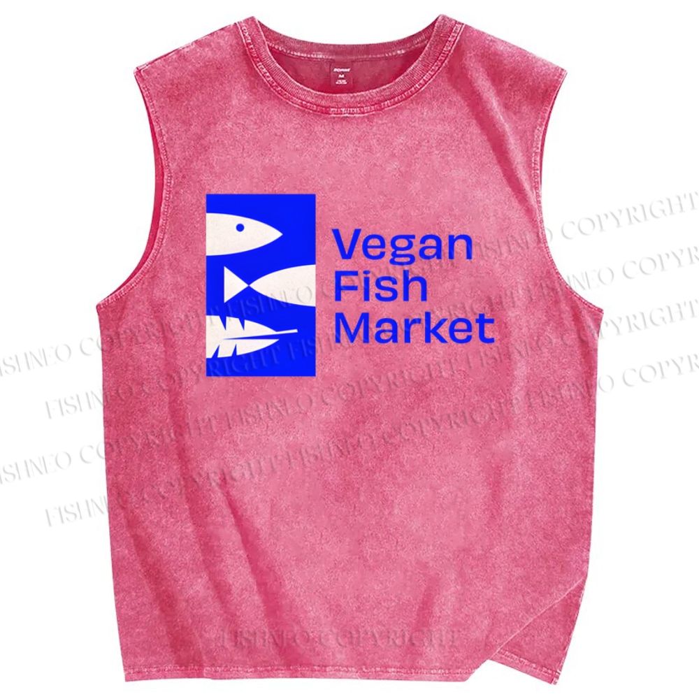 Unisex Vegan Fish Market Printed Washed Tank Top