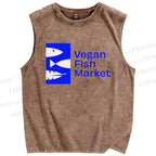 Unisex Vegan Fish Market Printed Washed Tank Top