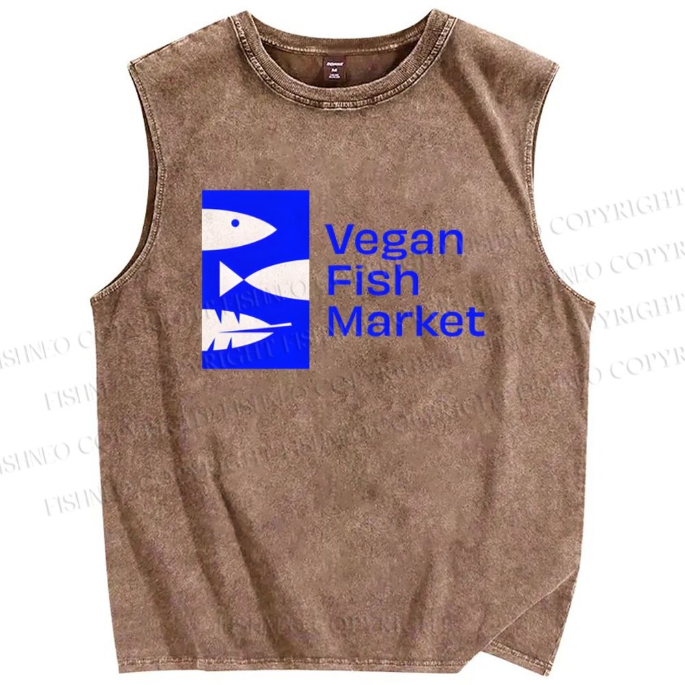 Unisex Vegan Fish Market Printed Washed Tank Top