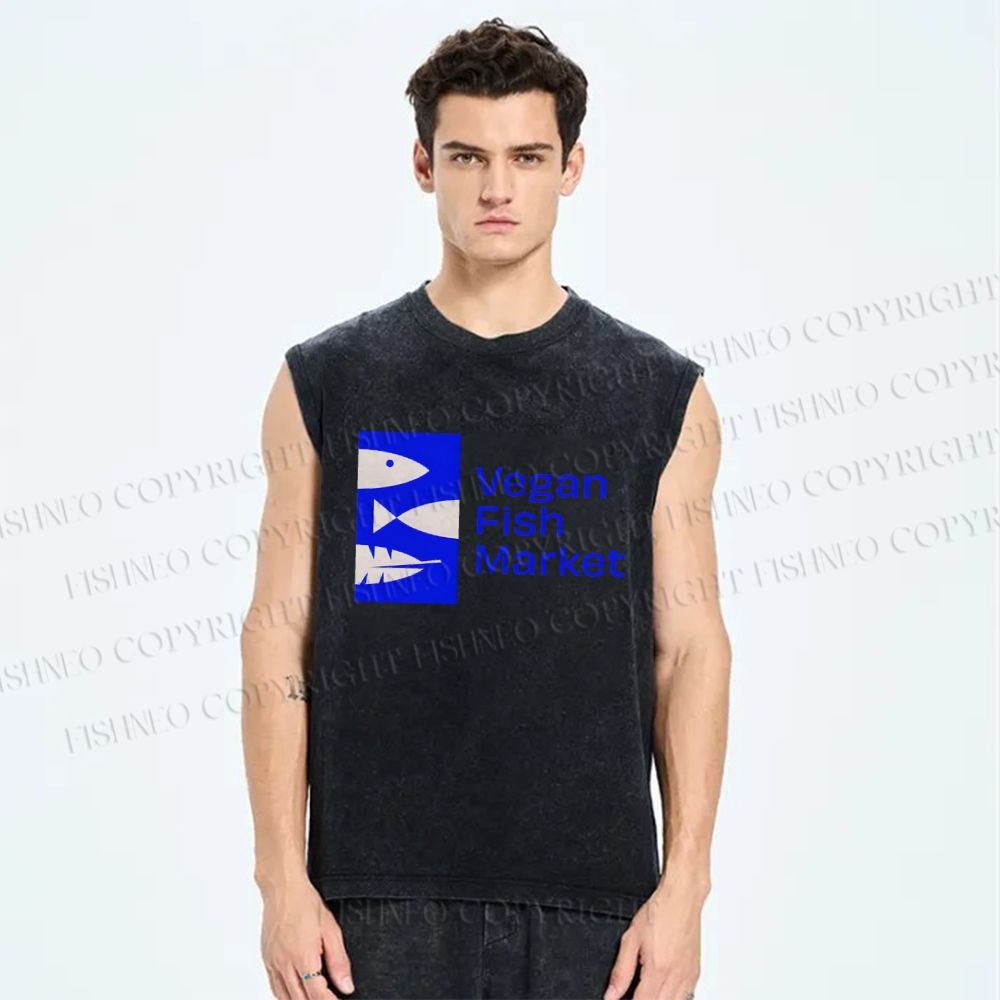 Unisex Vegan Fish Market Printed Washed Tank Top
