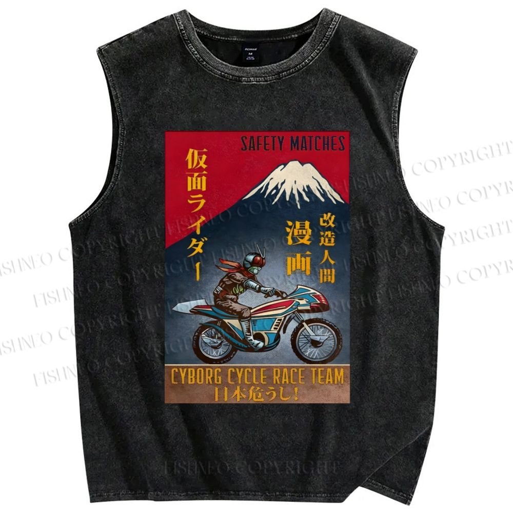 Unisex Japanese Anime Printed Washed Tank Top