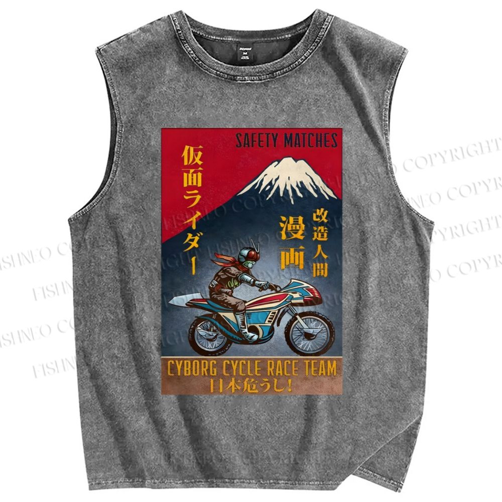 Unisex Japanese Anime Printed Washed Tank Top