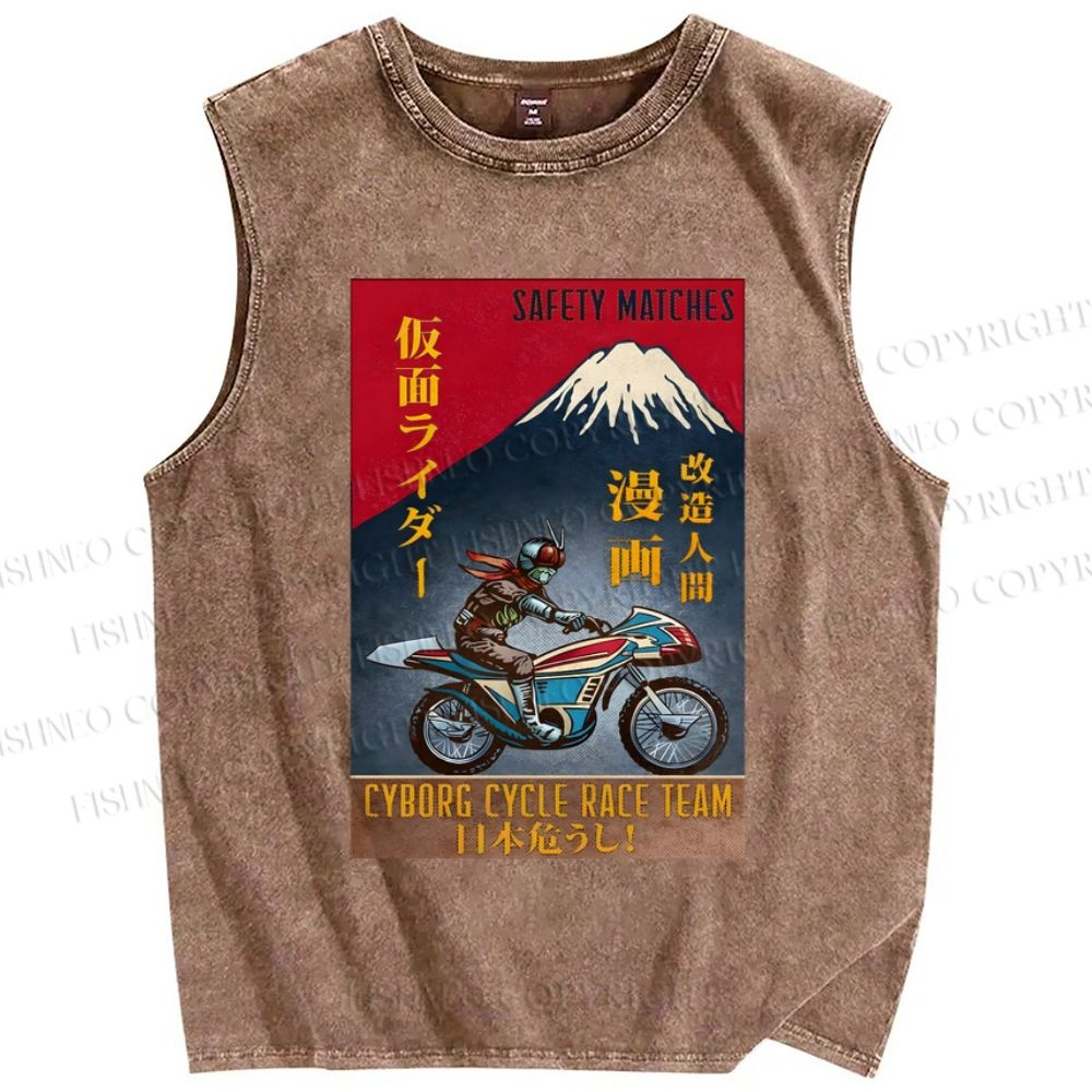 Unisex Japanese Anime Printed Washed Tank Top