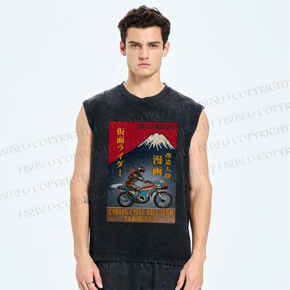 Unisex Japanese Anime Printed Washed Tank Top
