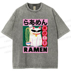 Unisex Ramen Cartoon Cat Printed Washed Tee