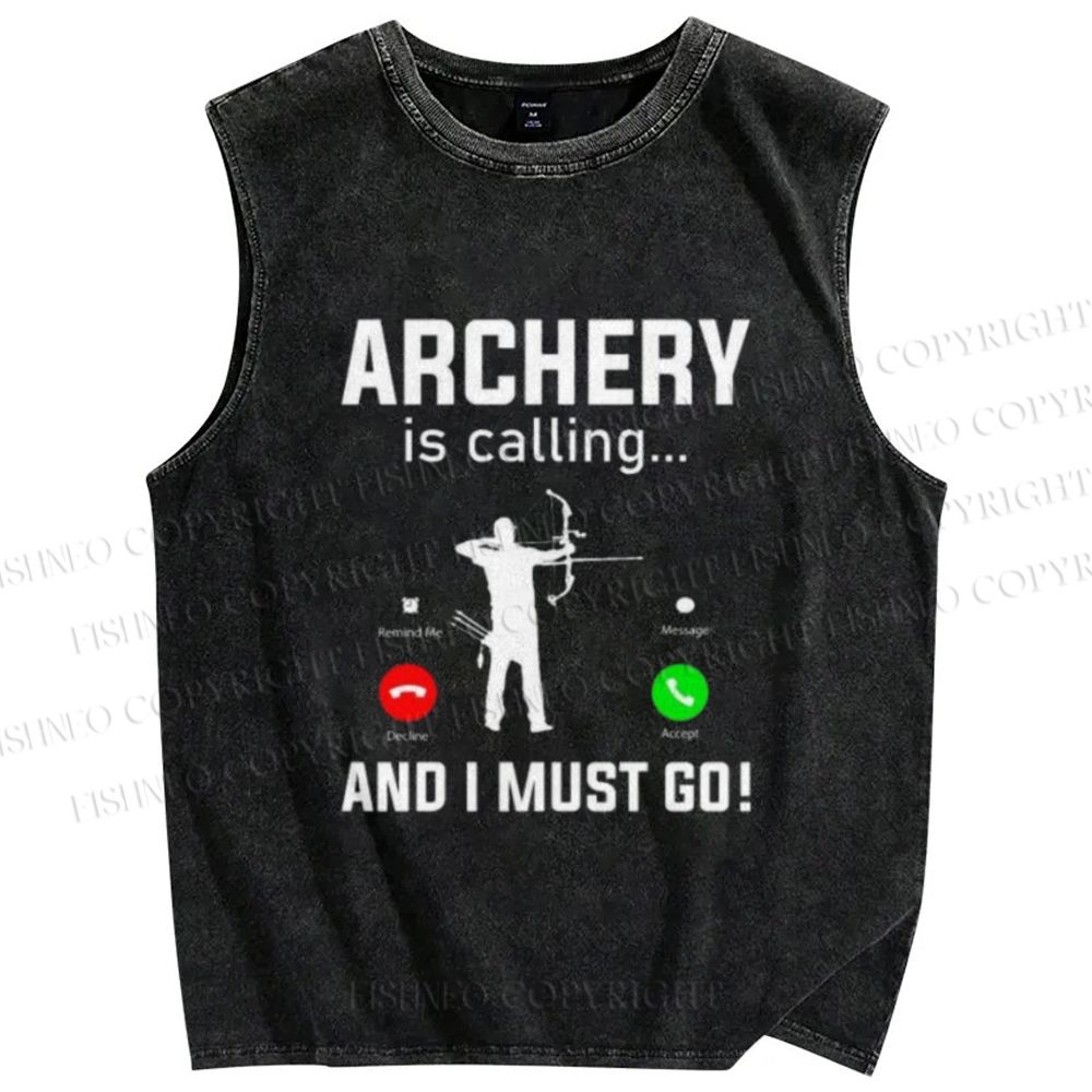 Unisex Archery Is Calling I Must Go Printed Washed Tank Top