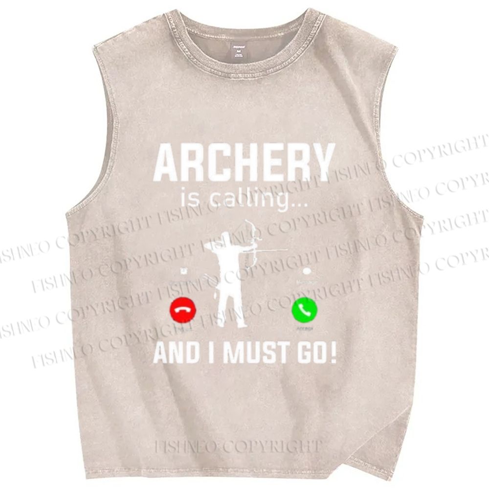 Unisex Archery Is Calling I Must Go Printed Washed Tank Top