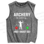 Unisex Archery Is Calling I Must Go Printed Washed Tank Top