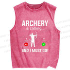 Unisex Archery Is Calling I Must Go Printed Washed Tank Top