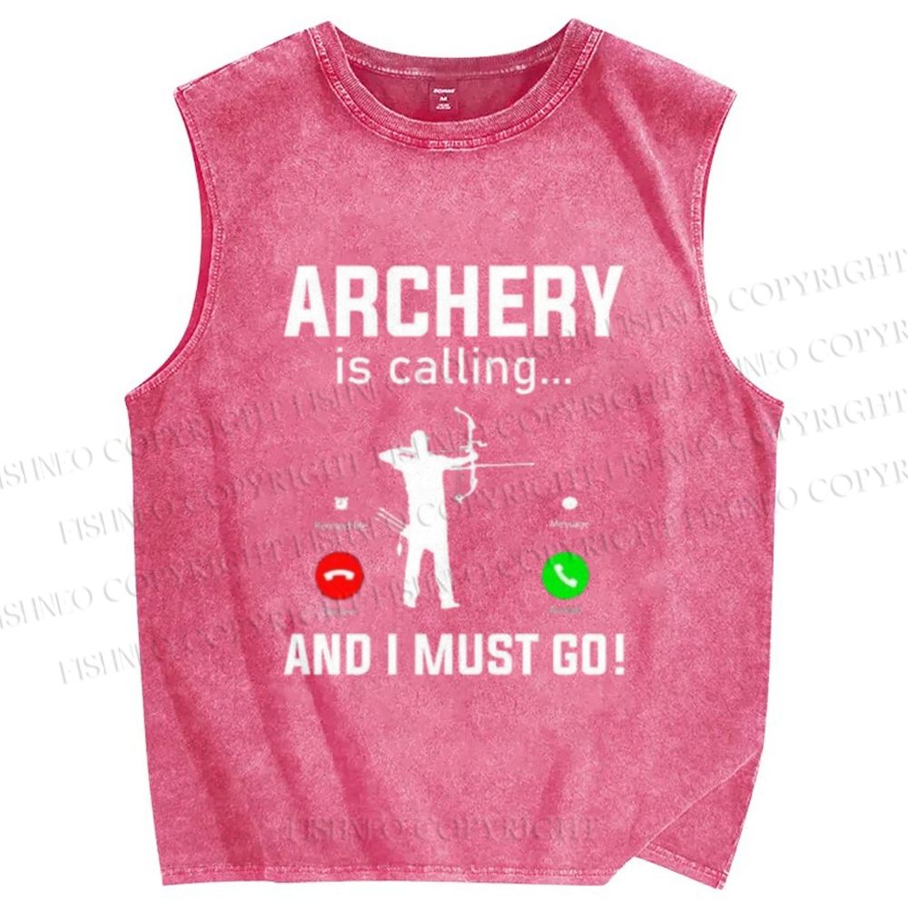 Unisex Archery Is Calling I Must Go Printed Washed Tank Top