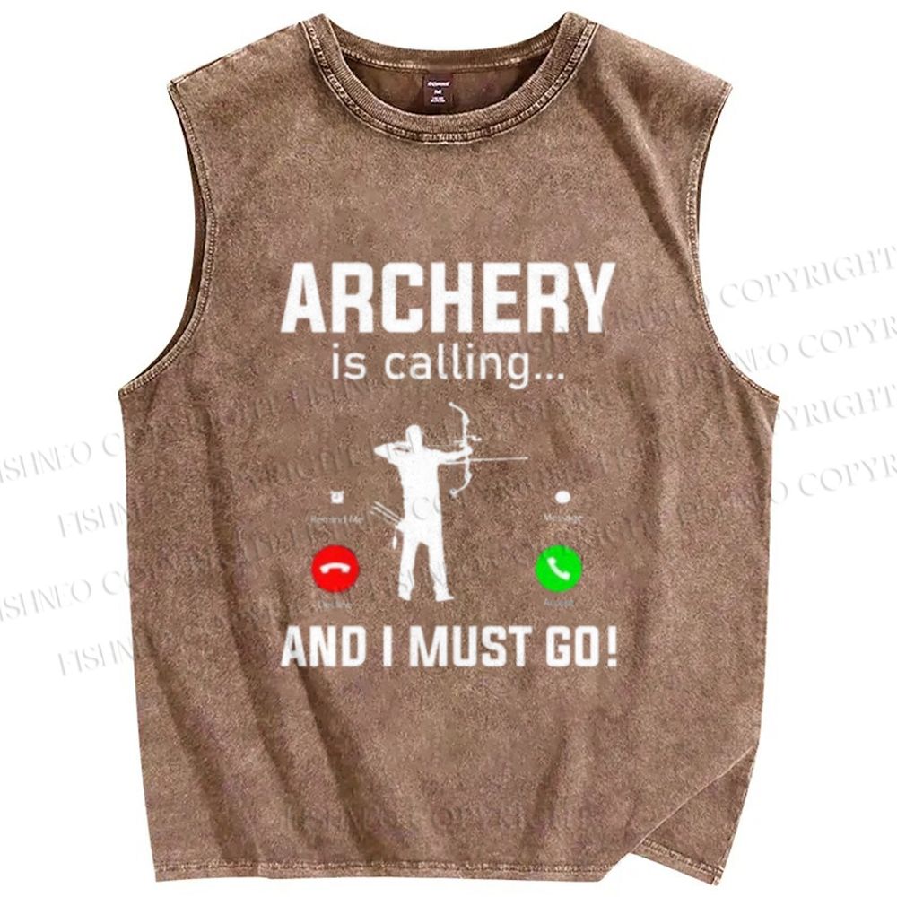 Unisex Archery Is Calling I Must Go Printed Washed Tank Top