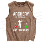 Unisex Archery Is Calling I Must Go Printed Washed Tank Top