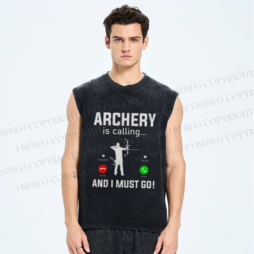 Unisex Archery Is Calling I Must Go Printed Washed Tank Top