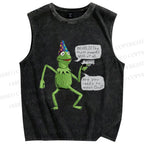 Unisex Wizard Kermit  Frog Printed Washed Tank Top