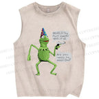 Unisex Wizard Kermit  Frog Printed Washed Tank Top
