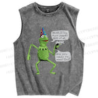 Unisex Wizard Kermit  Frog Printed Washed Tank Top