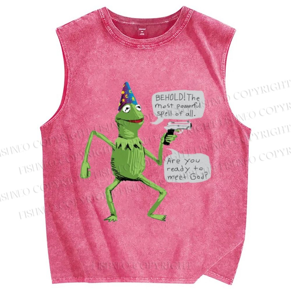 Unisex Wizard Kermit  Frog Printed Washed Tank Top