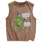 Unisex Wizard Kermit  Frog Printed Washed Tank Top
