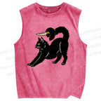 Unisex Art Cat Printed Washed Tank Top