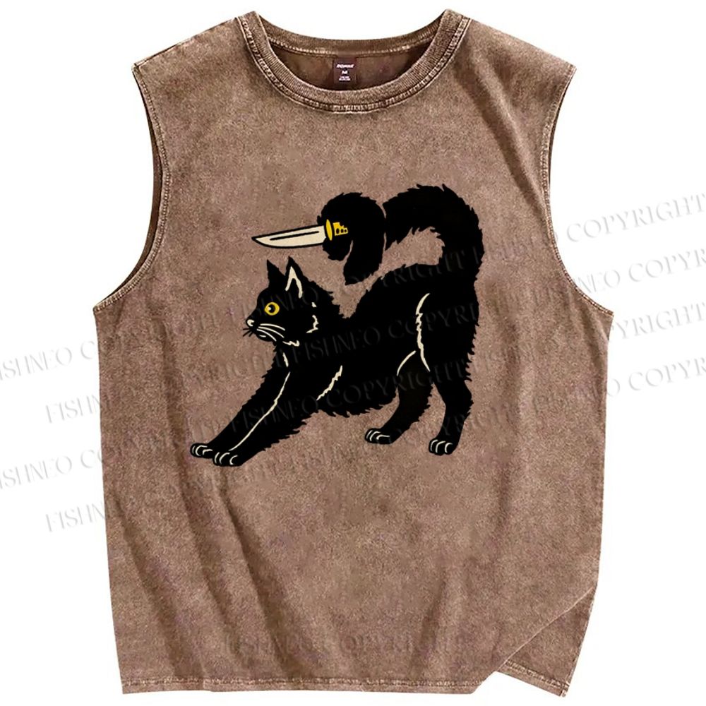 Unisex Art Cat Printed Washed Tank Top