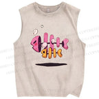 Unisex Cartoon Art Fishbone Printed Washed Tank Top