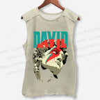 Unisex Plaster Statue David Bowie Printed Washed Tank Top