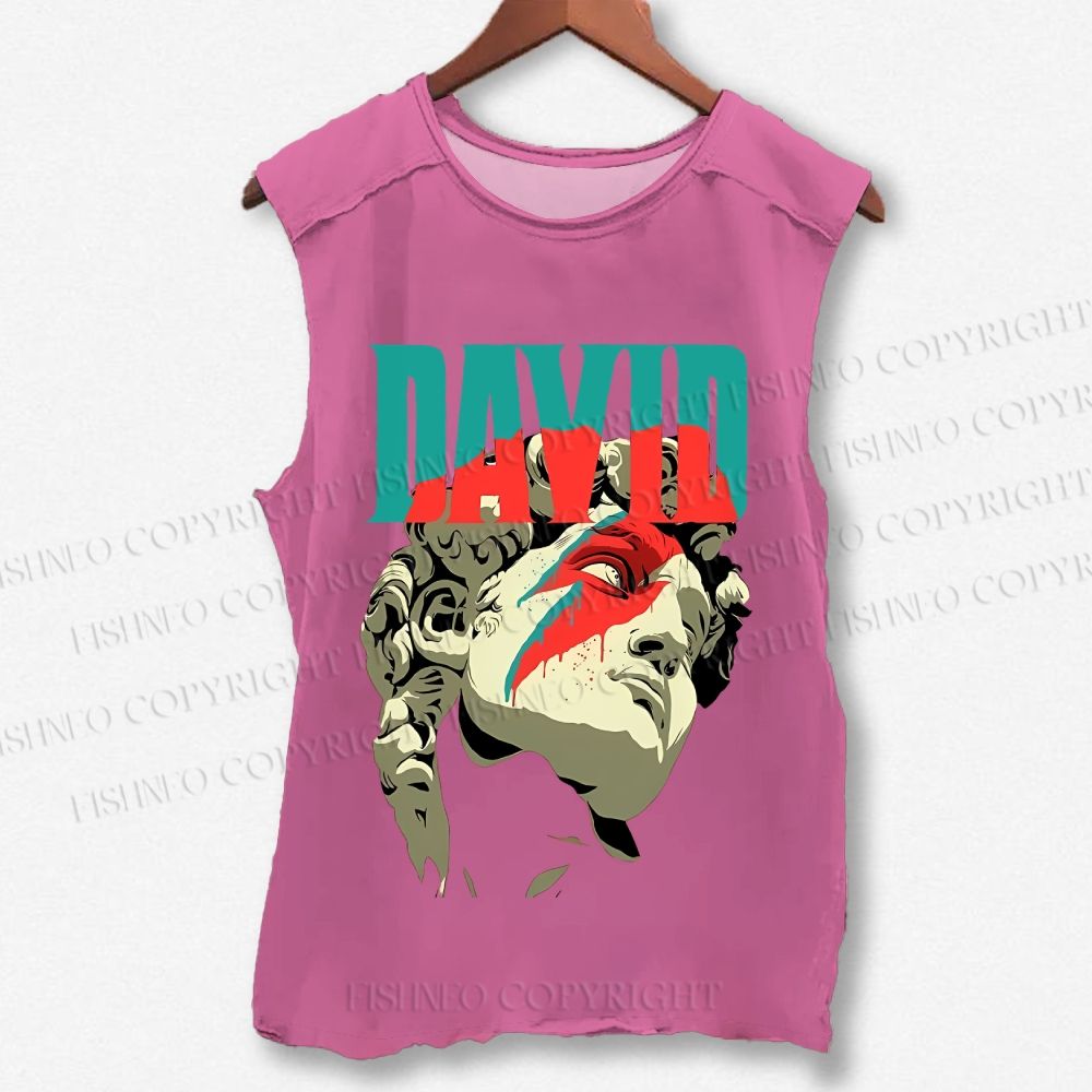 Unisex Plaster Statue David Bowie Printed Washed Tank Top